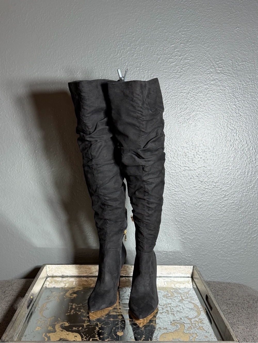 Jessica Simpson Black Ruched Over-the-Knee Heeled Boots